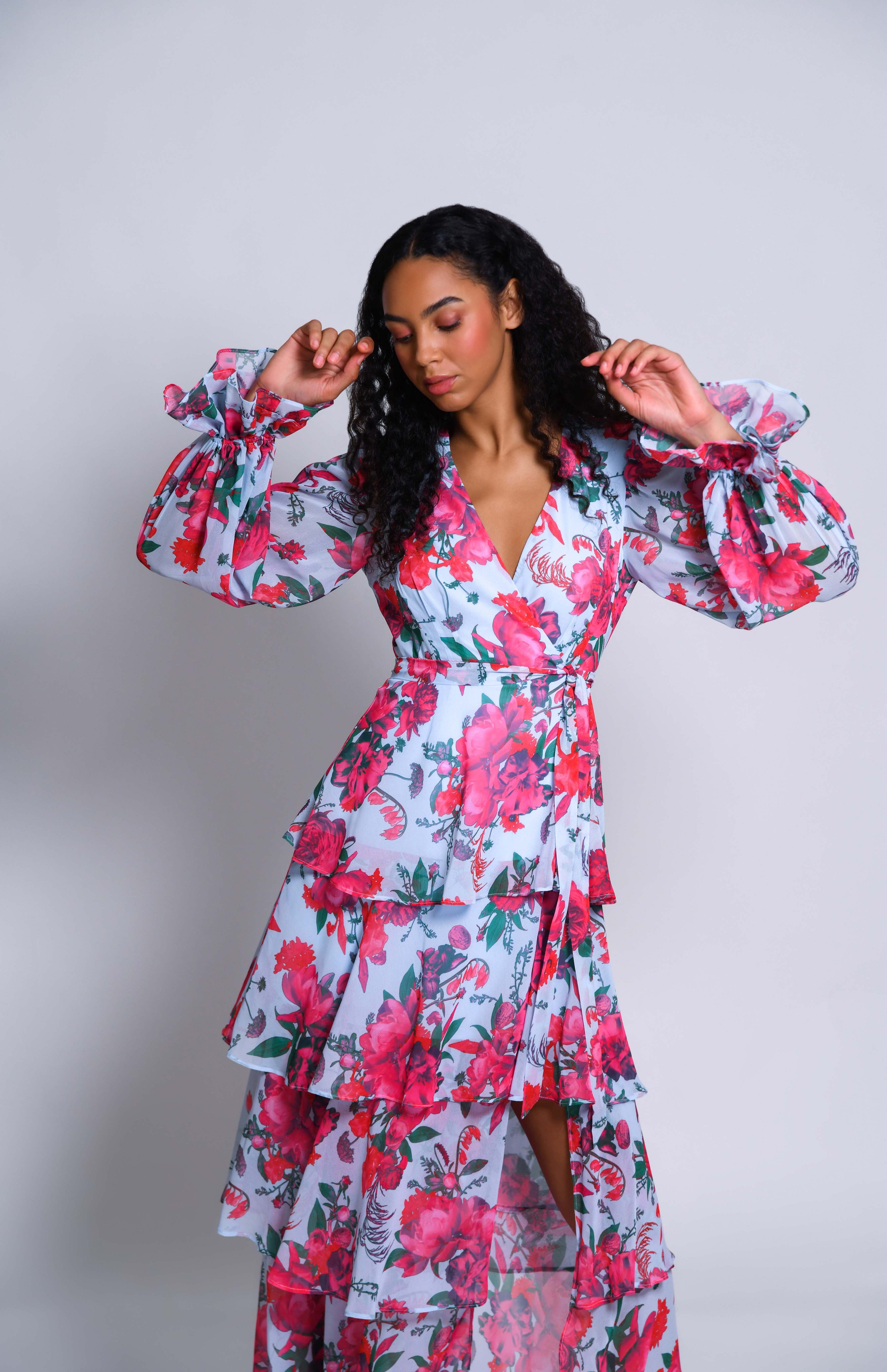 Pink floral bardot fashion dress