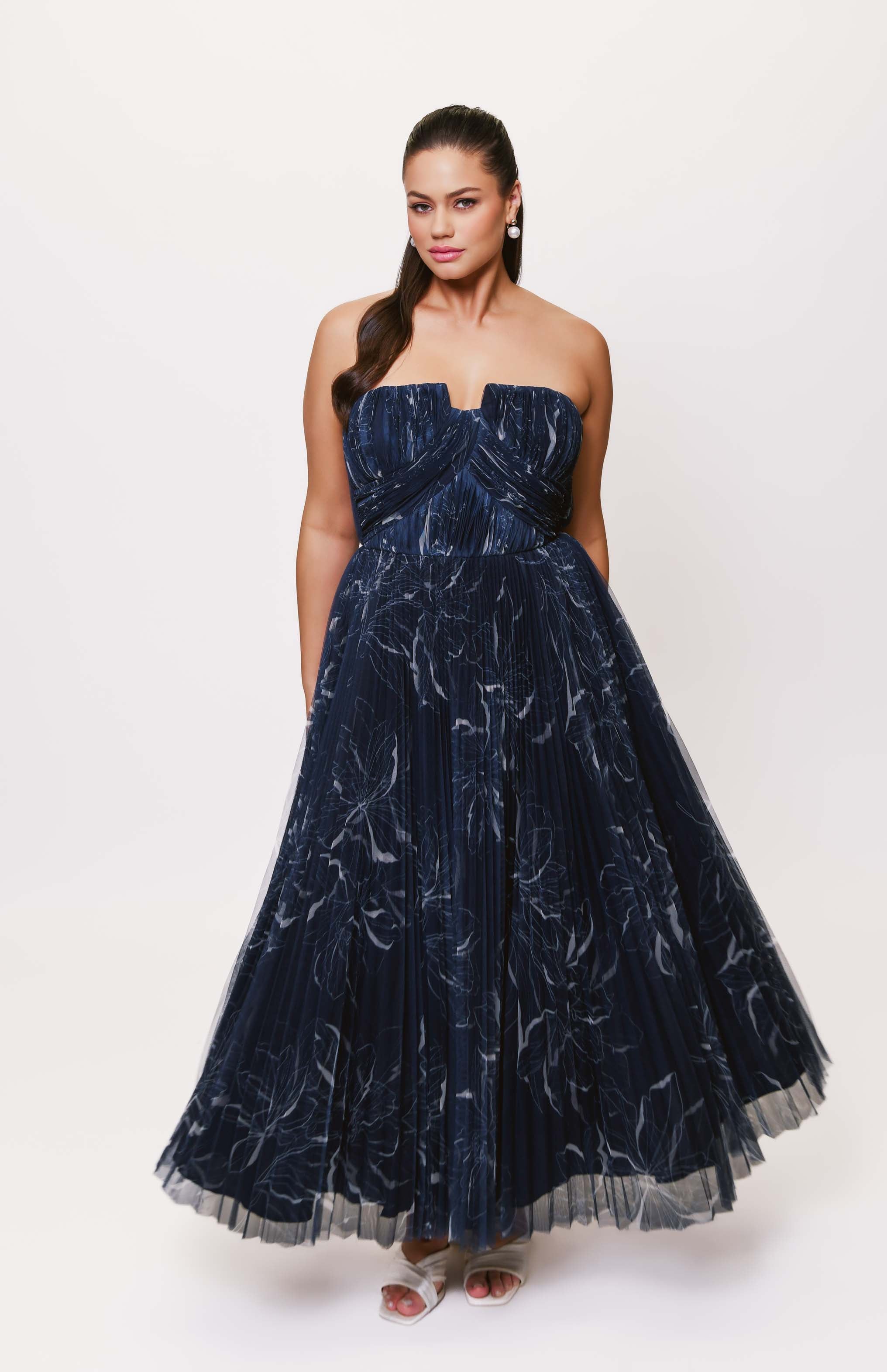 hutch corene strapless floral tulle a-line midi dress Hutch Corene Strapless Floral Tulle