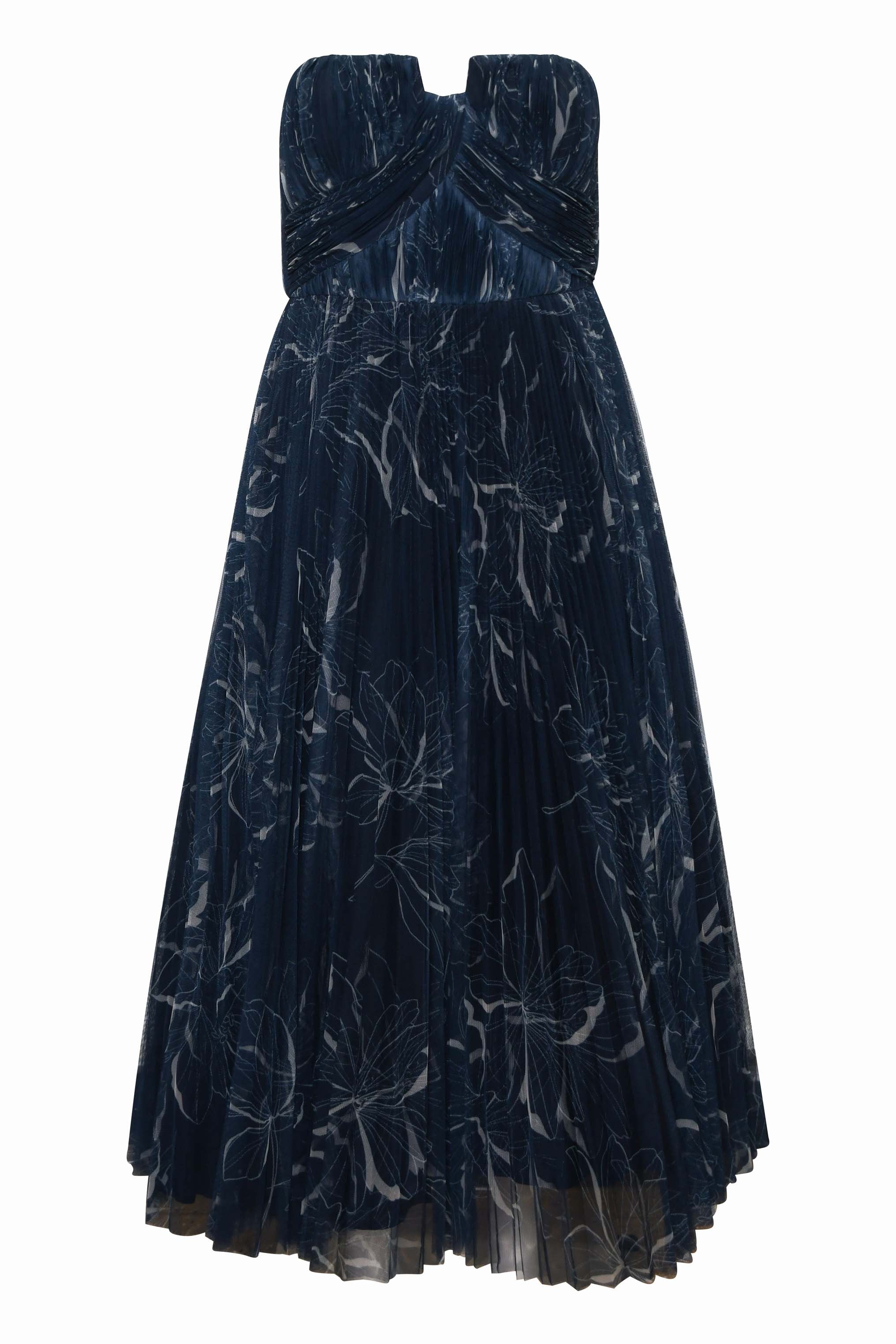 hutch corene strapless floral tulle a line midi dress corene gown