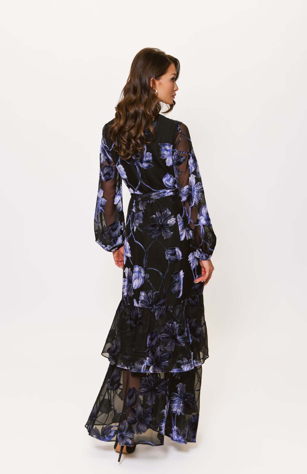 hutch long sleeve v neck maxi dress Hutch Kya Long-Sleeve V-Neck Printed Tiered Wrap Maxi Dress