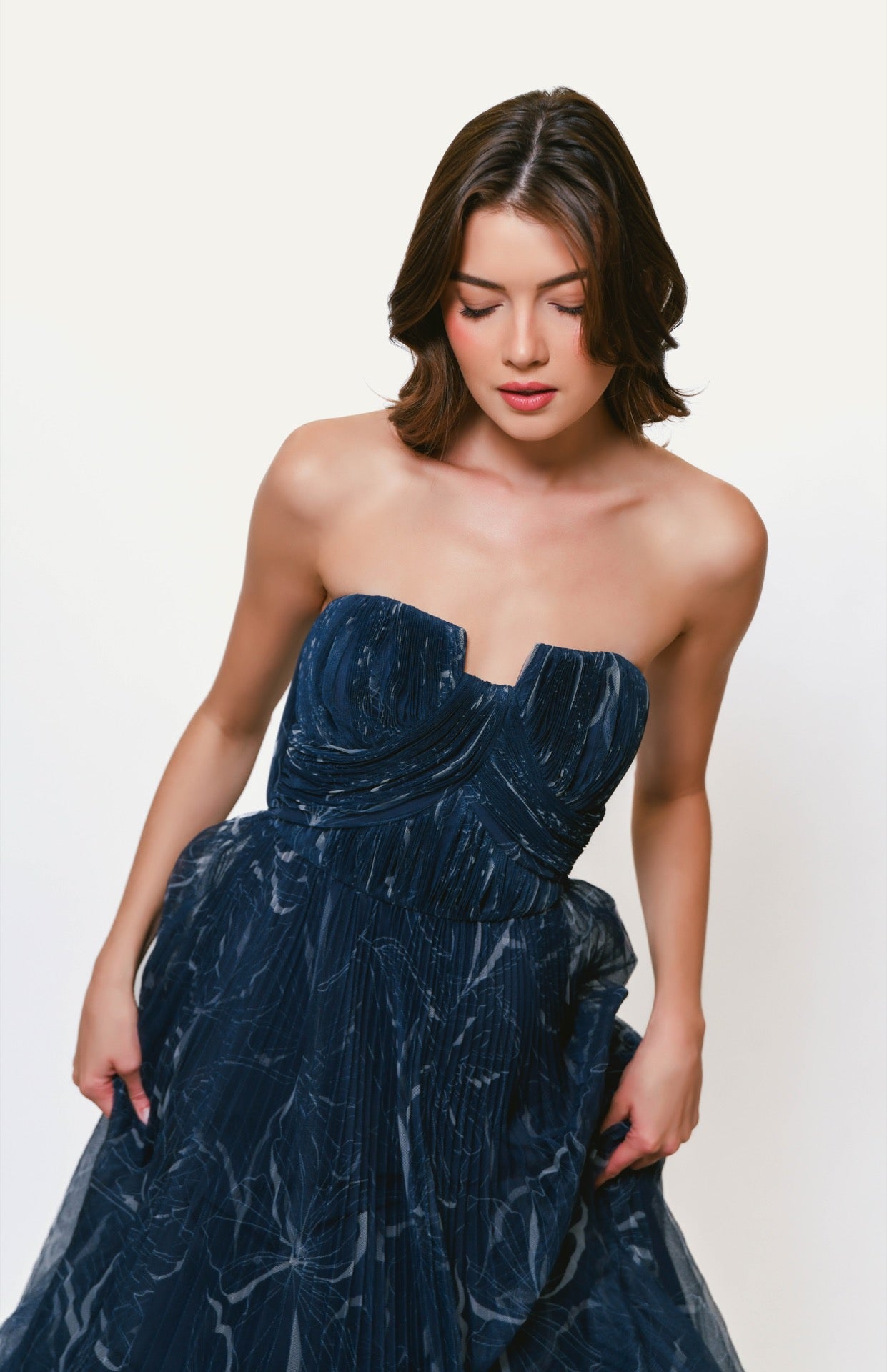 hutch corene strapless floral tulle a-line midi dress "Corene" Foral 11331 The Corene dress from Hutch features an A corene gown Hutch