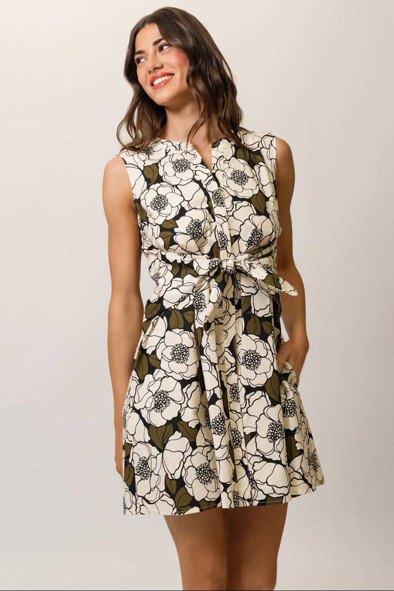 mio dress Black/Olive Flat Outline Poppies / L