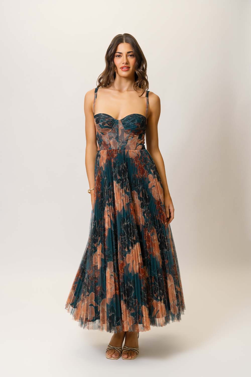 hutch strapless multi tiered floral tulle maxi dress Hutch Strapless Bustier Maxi Dress - Blue Spanish Floral