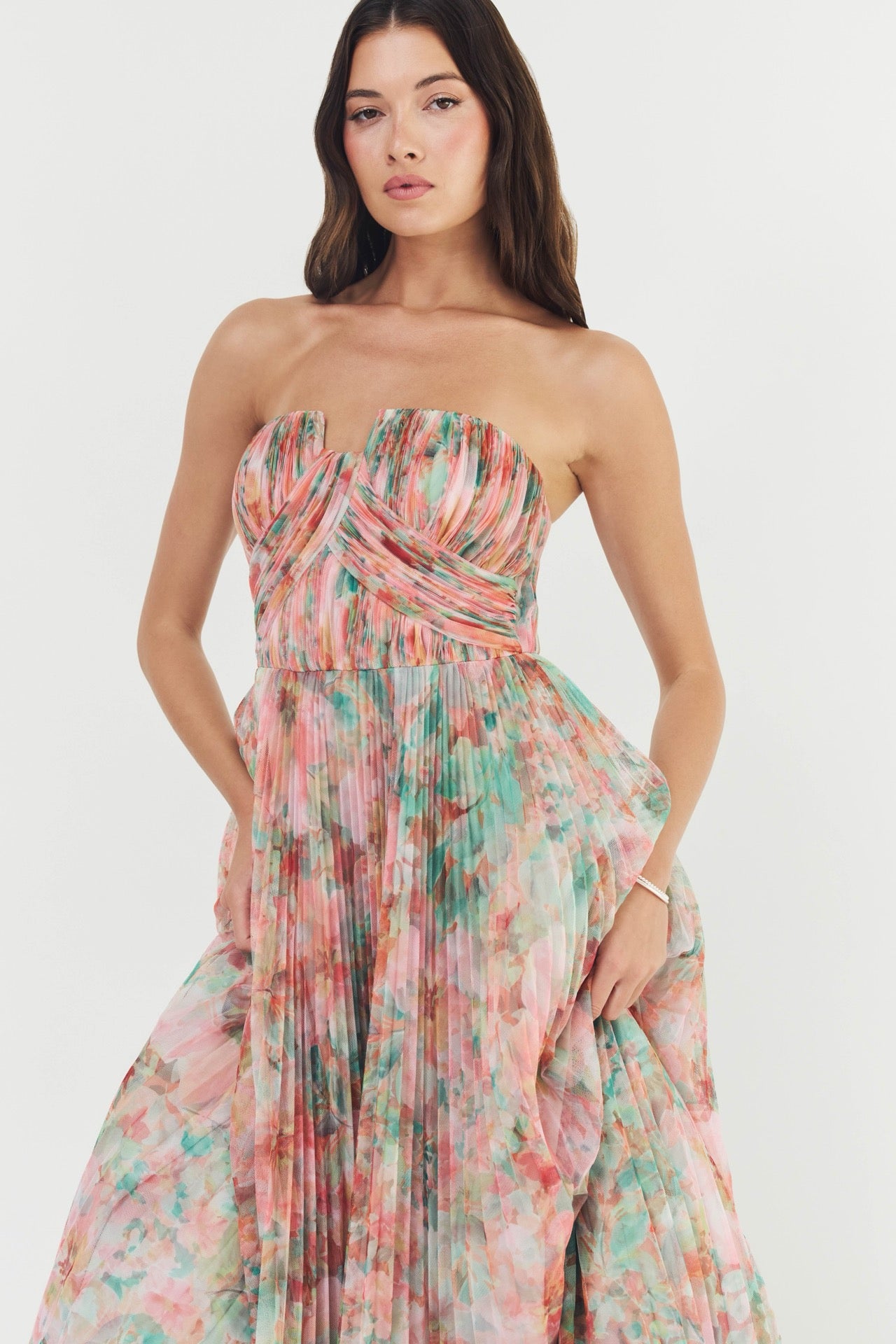 hutch corene strapless floral tulle a line midi dress corene gown – Hutch