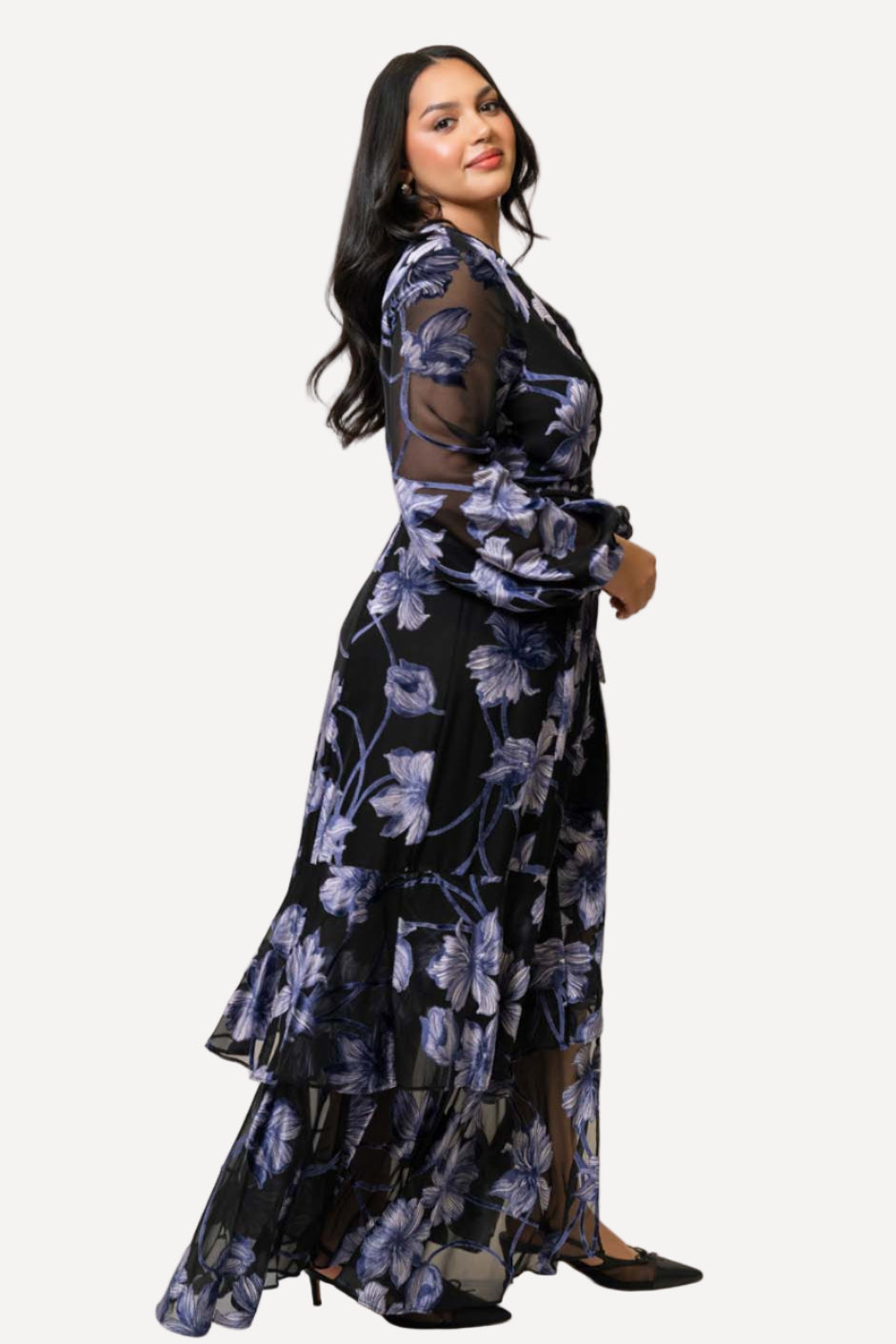 hutch long-sleeve velvet wrap maxi dress New Anthropologie Hutch Long-Sleeve Velvet Wrap Maxi Dress Burnout Navy MP NWT