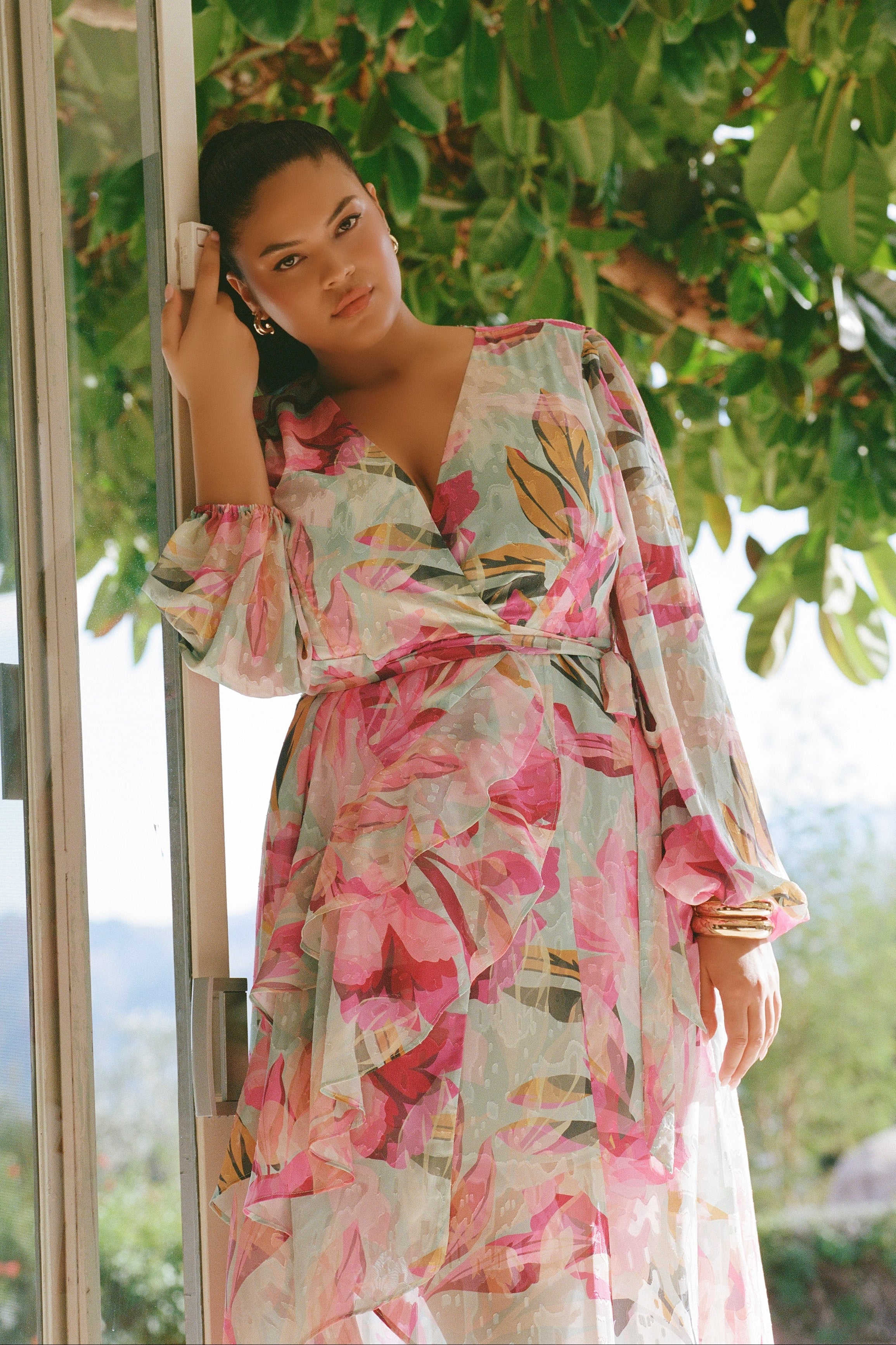 hutch floral wrap maxi dress Hutch Iridescent Floral Wrap Maxi Dress